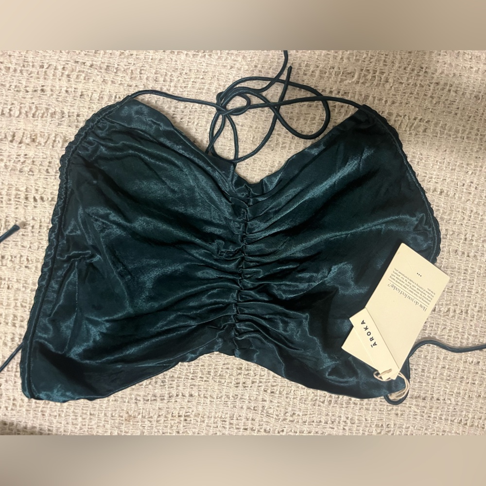 Designer handmade backless top in emerald color